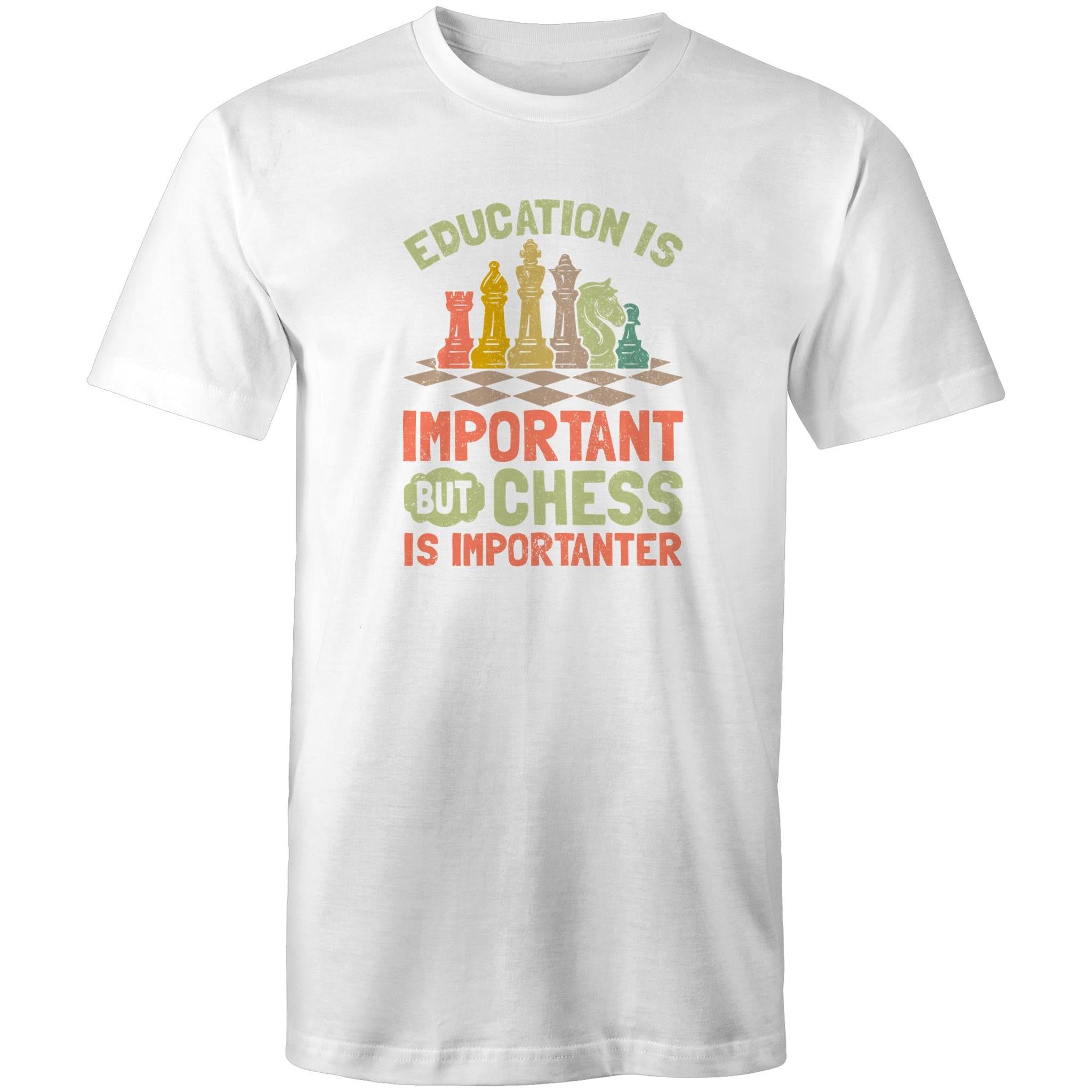 Chess And Education - Mens T-Shirt White Mens T-shirt Chess Games Printed In Australia