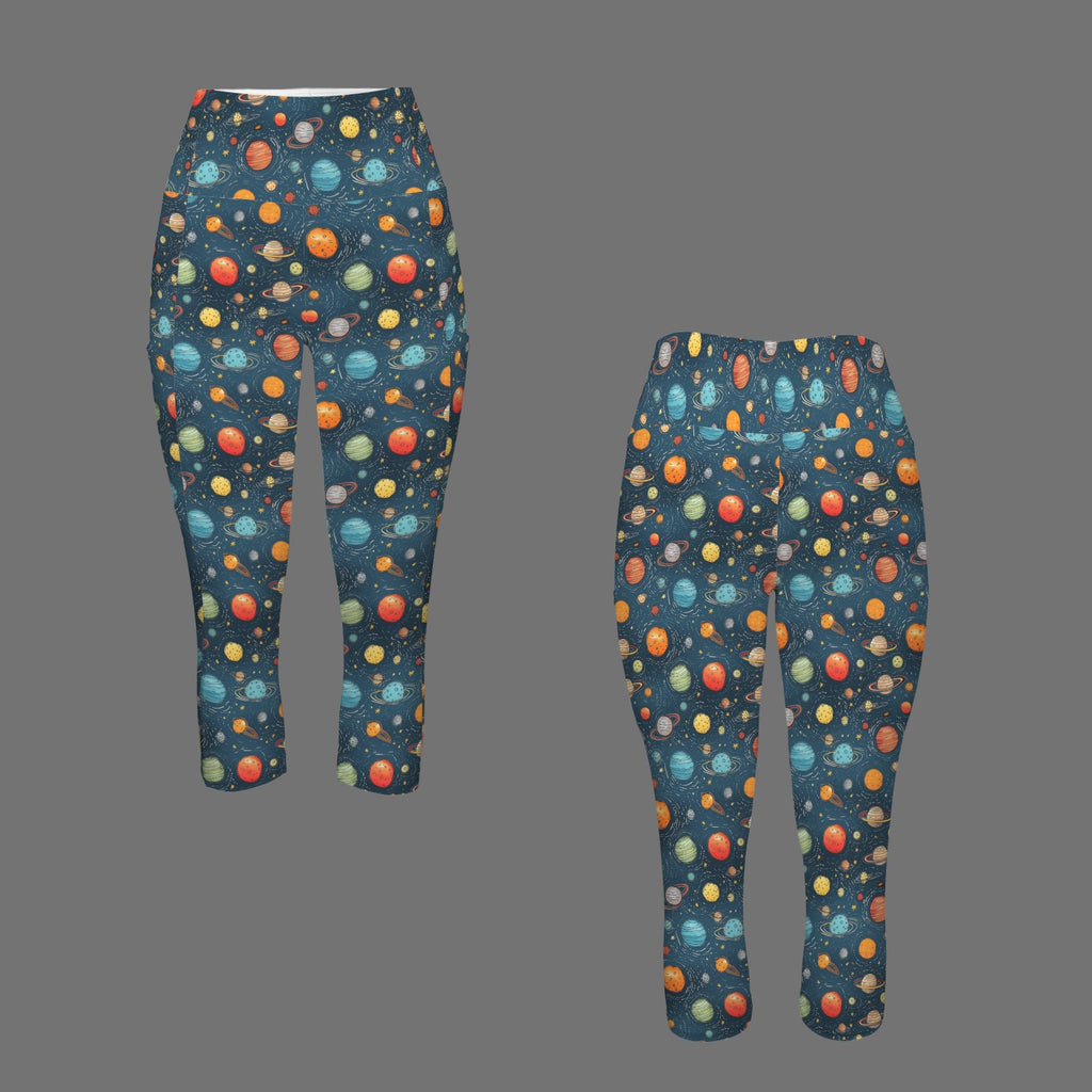 Galaxy Women's High Waist Pocket Capri Yoga Leggings Women's High Waist Capri Yoga Leggings Printed Offshore Space