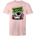 Astronaut, Anywhere But Here - Mens T-Shirt Pink Mens T-shirt Printed In Australia Space