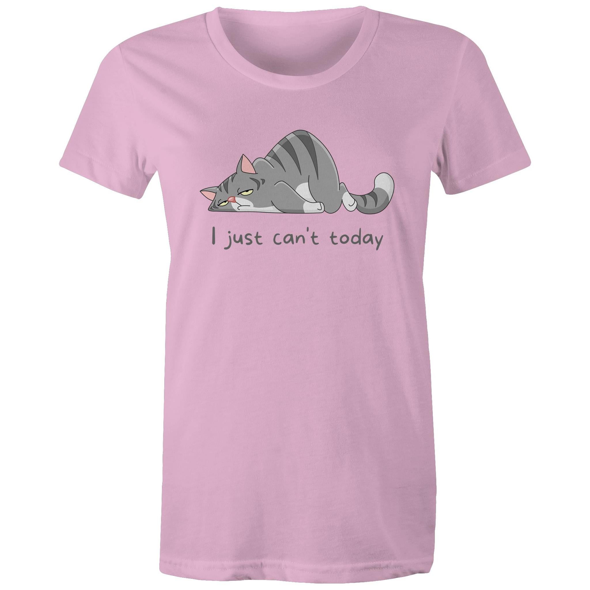 Cat, I Just Can't Today - Womens T-shirt Pink Womens T-shirt animal Printed In Australia