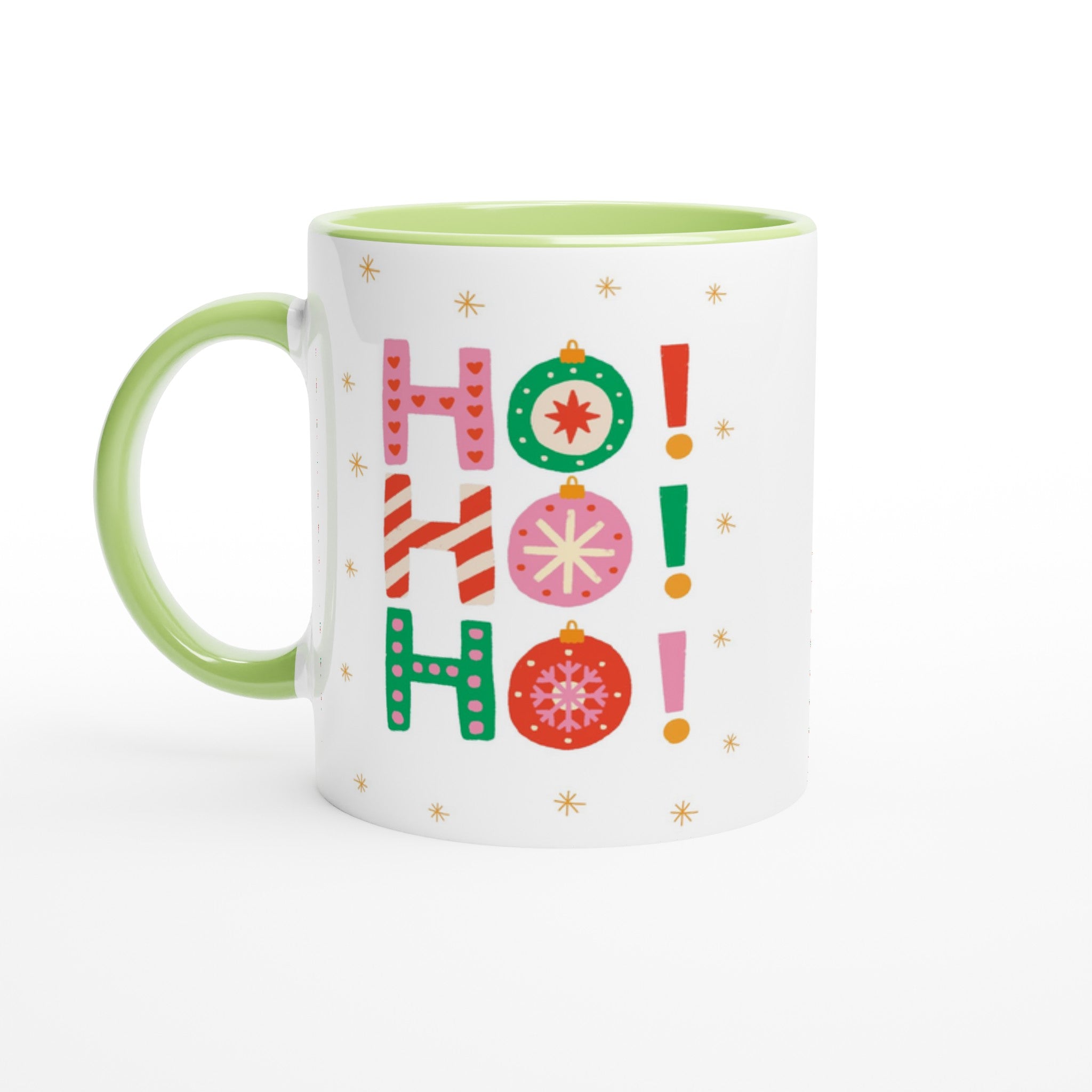 Christmas Ho Ho Ho - White 11oz Ceramic Mug with Colour Inside Ceramic Green Christmas Colour Mug Christmas Globally Fulfilled