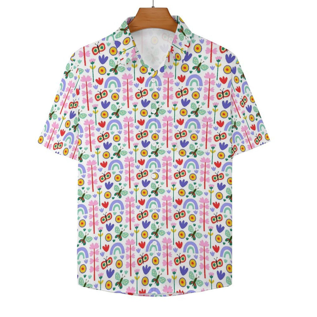 Rainbows And Butterflies Women's Short-Sleeve Button Up Shirt Women's Short-Sleeve Button Up Shirt animal Printed Offshore