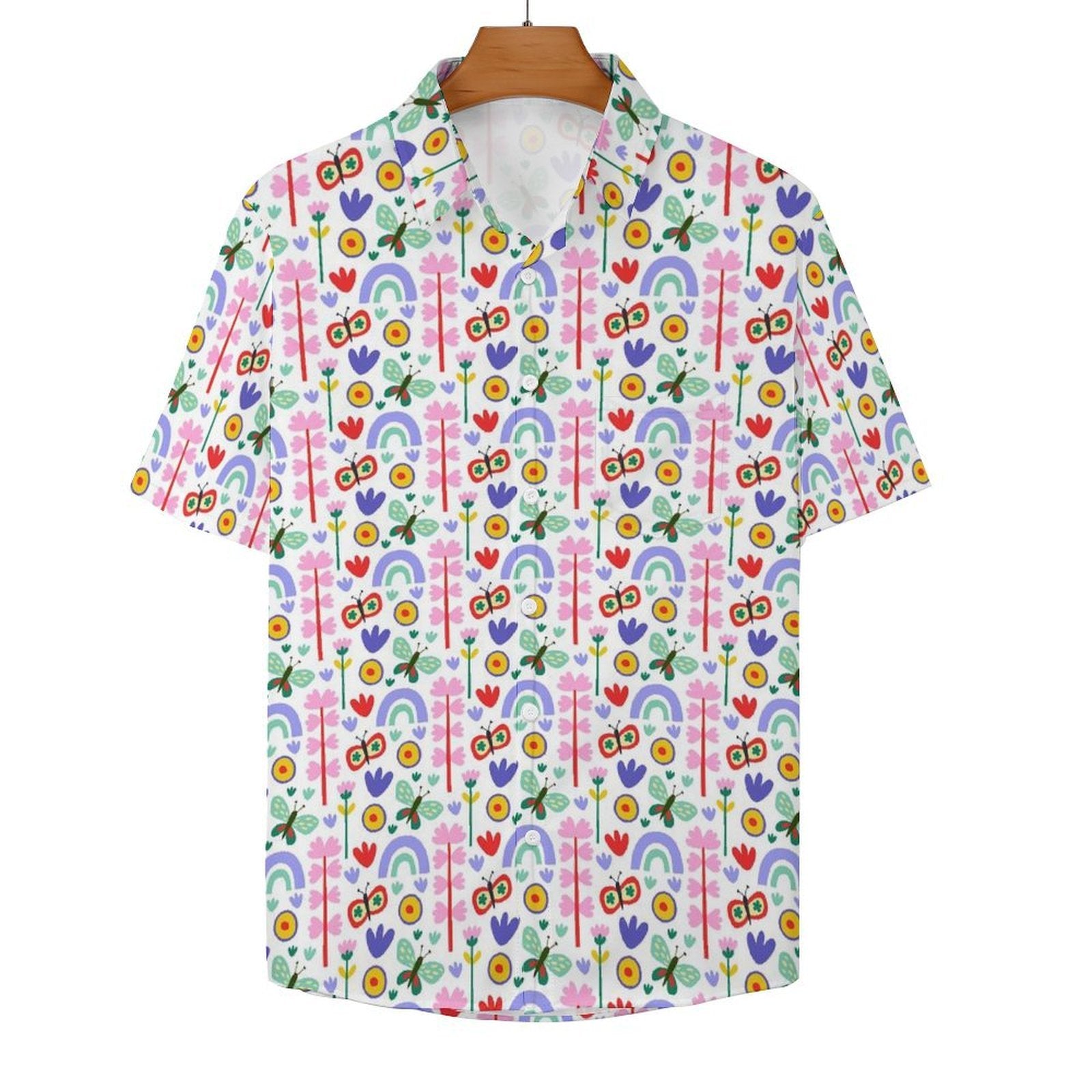 Rainbows And Butterflies - Women's Short-Sleeve Button Up Shirt