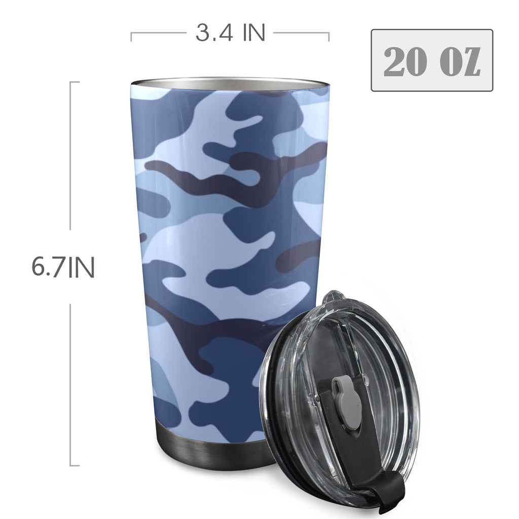 Blue Camouflage - 20oz Mobile Tumbler with Lid (Black Lock) 20oz Travel Mug Printed Offshore