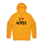 I Love Nerds, Red Heart - Mens Hoodie Gold Mens Hoodie Printed In Australia