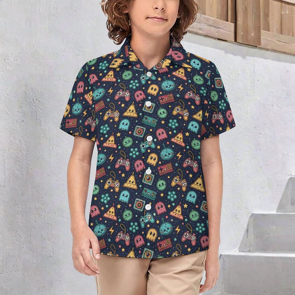 Video Arcade Kids Youth Short Sleeve Button Up Shirt