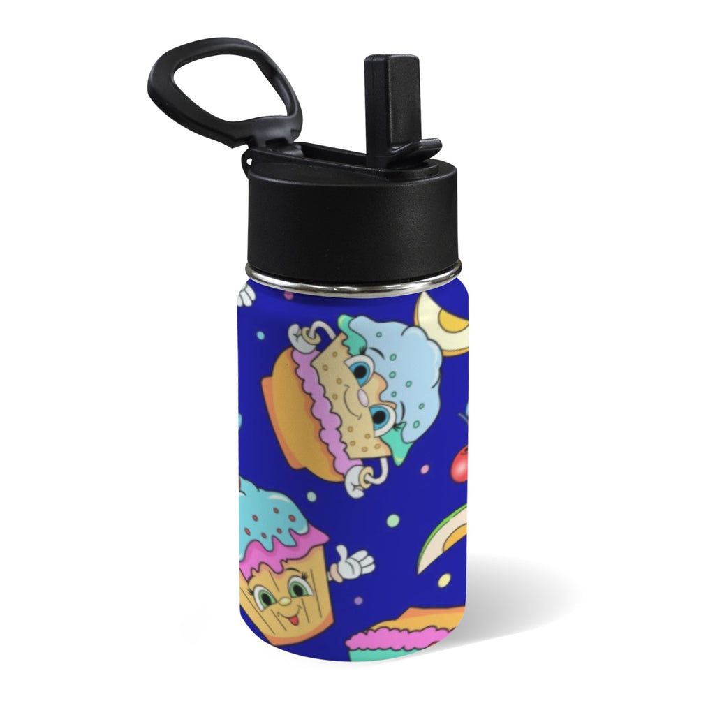 Cute Cartoon Cupcake 12oz Kids Water Bottle with Straw Lid