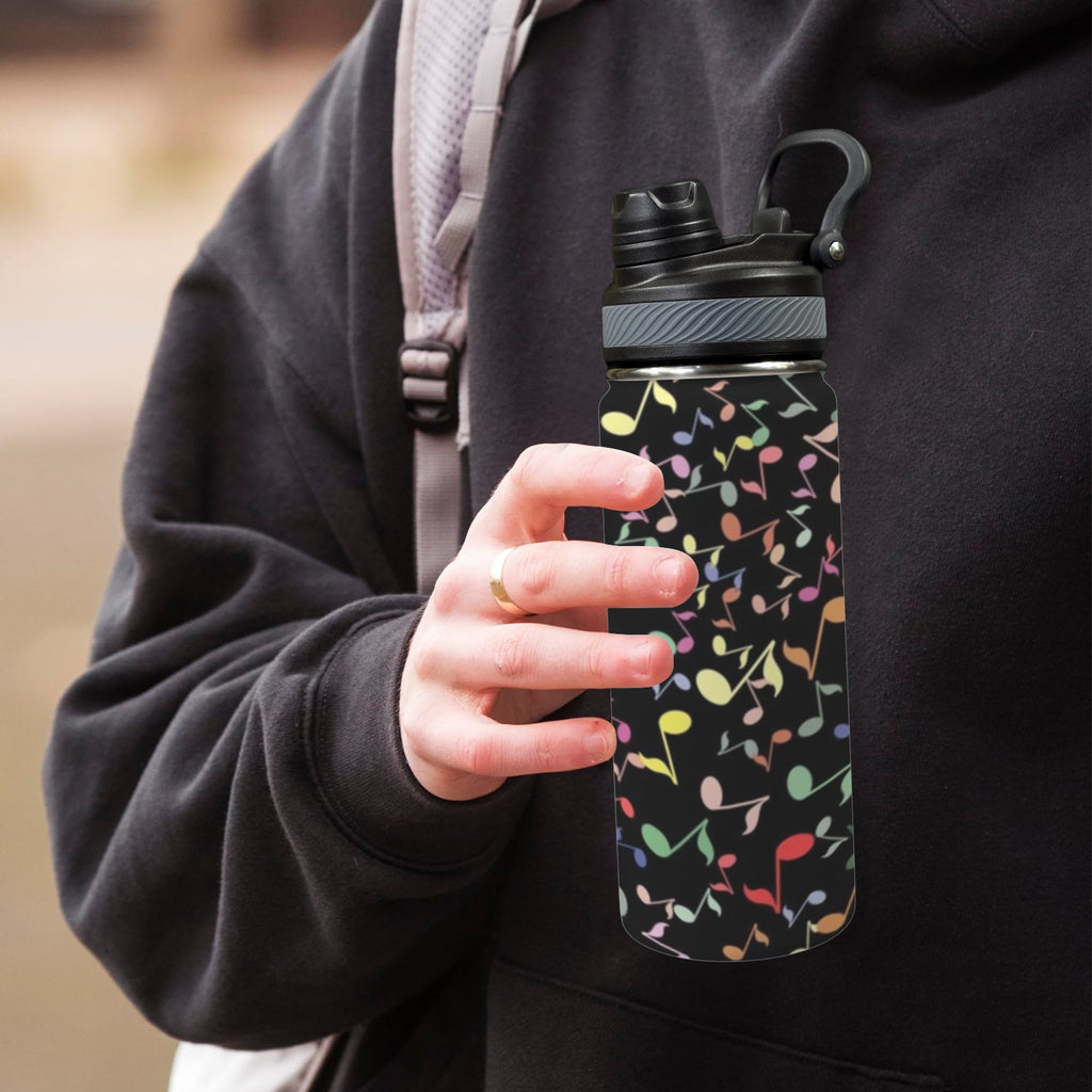 Quavers, Music Notes - Insulated Water Bottle with Dual-Use Lid (18oz) Insulated Water Bottle with Dual-Use Lid (18oz) Music Printed Offshore