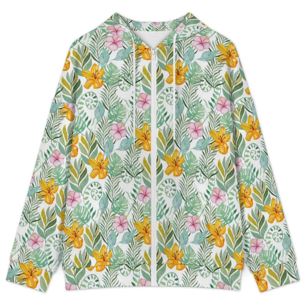 Tropical Flowers And Leaves Women's Full-Zip Hoodie