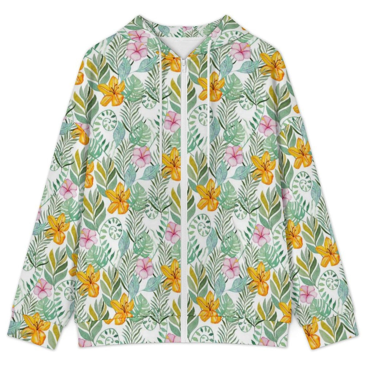 Tropical Flowers And Leaves Women's Full-Zip Hoodie