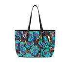 Flower It Blue - Leather Tote Bag-Large