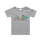 Science Characters AS Colour Baby T-shirt Grey Marle Baby T-shirt Printed In Australia Science