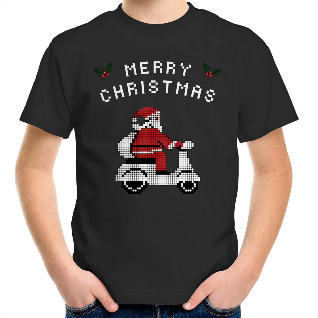 Scooter Santa - Kids Youth T-Shirt Black Kids Christmas T-shirt Christmas Printed In Australia