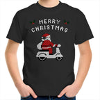 Scooter Santa - Kids Youth T-Shirt Black Kids Christmas T-shirt Christmas Printed In Australia
