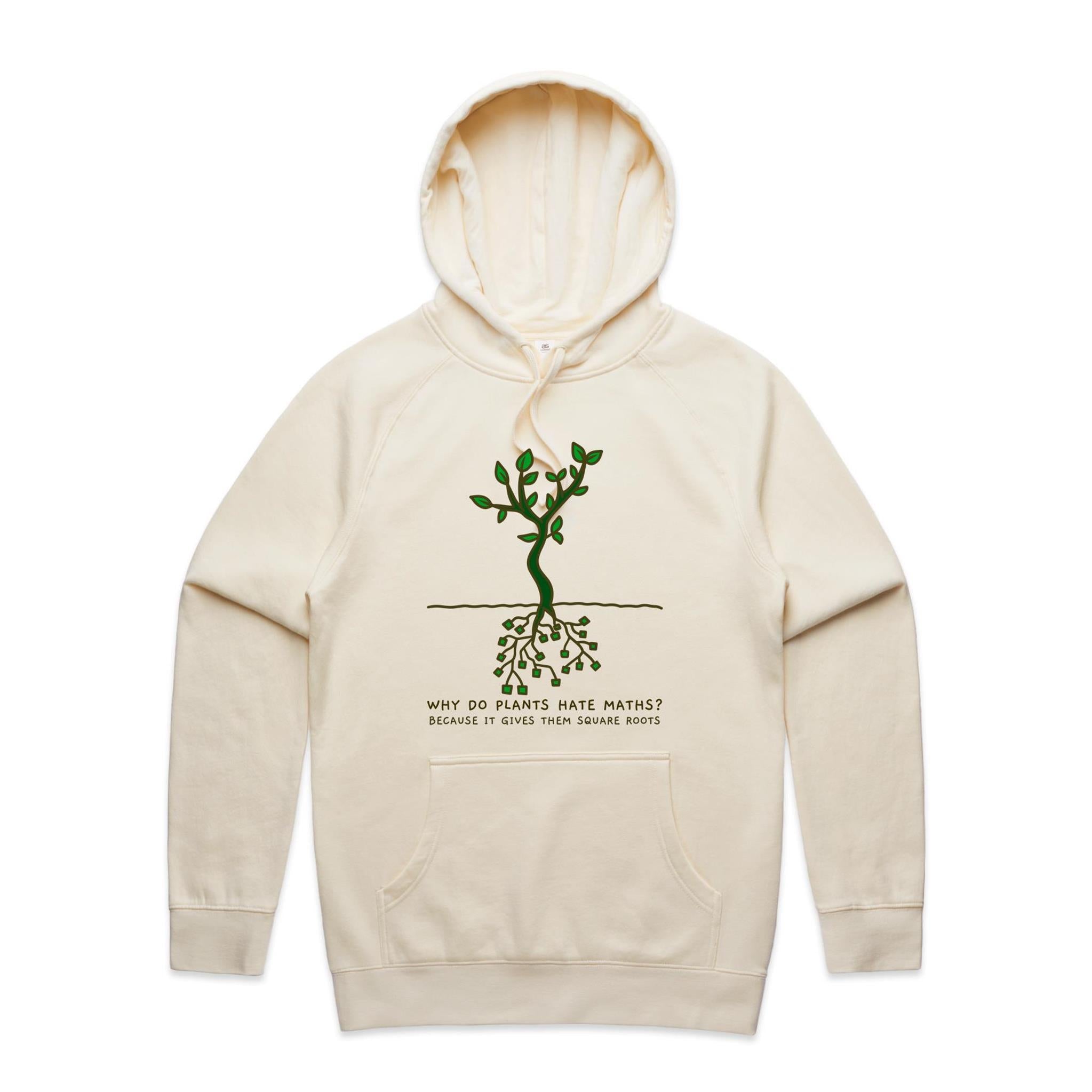 Square Roots, Maths Tree - Mens Hoodie Ecru Mens Hoodie Maths Printed In Australia
