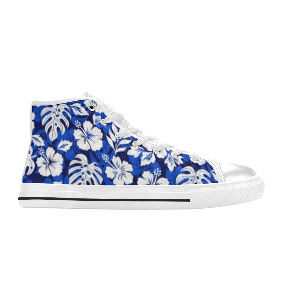 Blue Hawaiian Floral - Women's High Top Canvas Shoes Womens Classic High Top Shoes Plants Printed Offshore