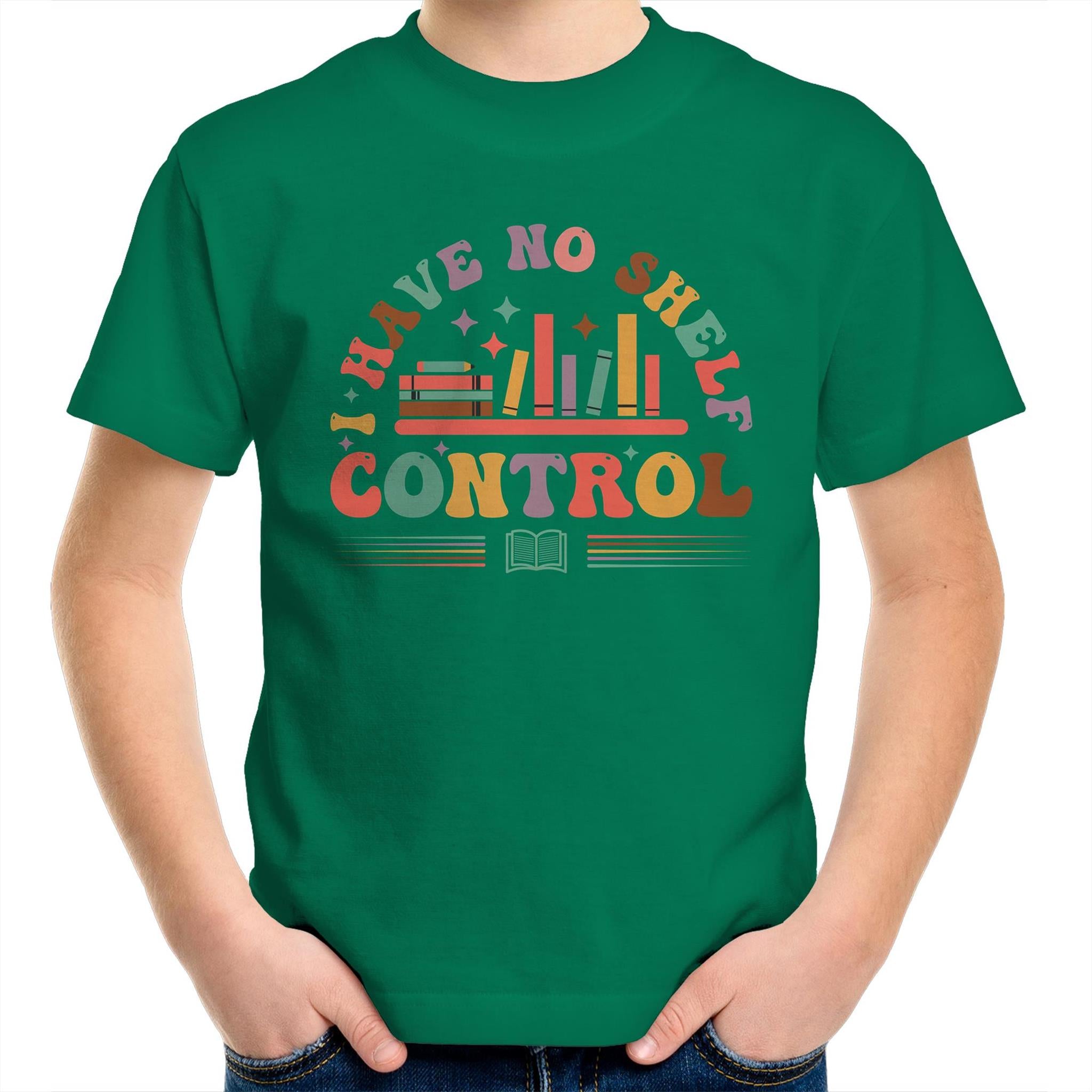 I Have No Shelf Control, Books - Kids Youth T-Shirt Kelly Green Kids Youth T-shirt Printed In Australia Reading