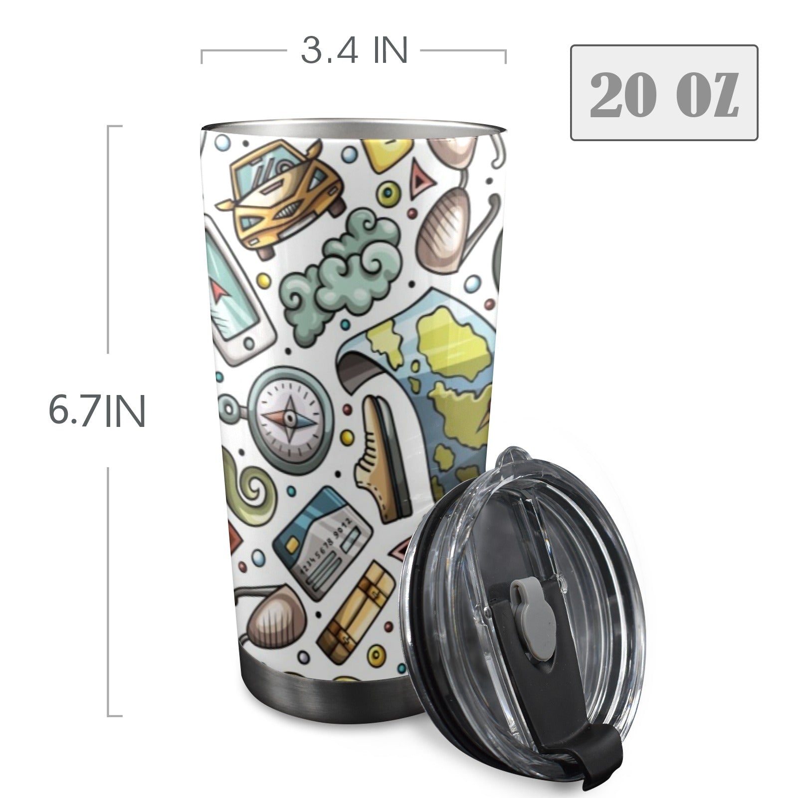 Travel Montage - 20oz Mobile Tumbler with Lid (Black Lock)