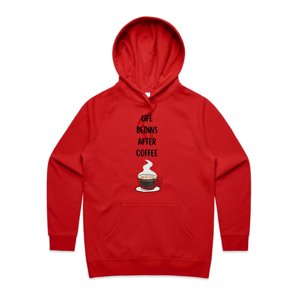 Life Begins After Coffee - Womens Hoodie Red Womens 2XL Womens Hoodie Coffee Printed In Australia