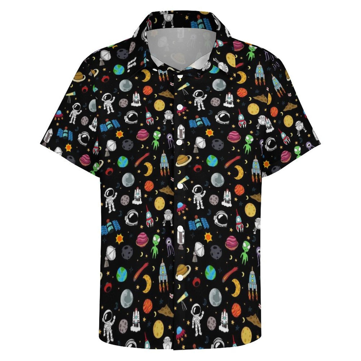 Fun Space Women's Collared Pocketless Short Sleeve Shirt