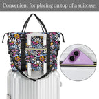 Graphic Flowers On Black Duffle Bag-Simple (Model 1715) Duffle Bag-Simple (1715)