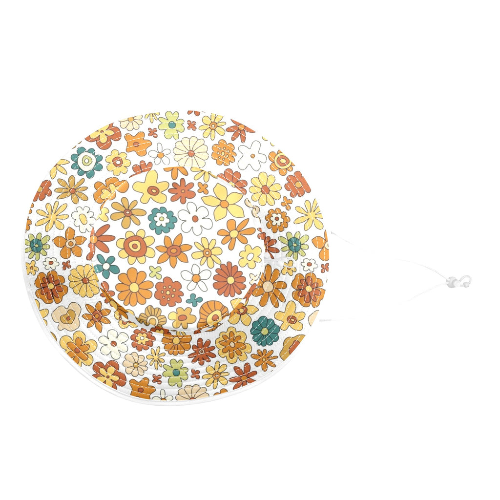 70's Style Floral Wide Brim Bucket Hat Wide Brim Bucket Hat Plants Printed Offshore