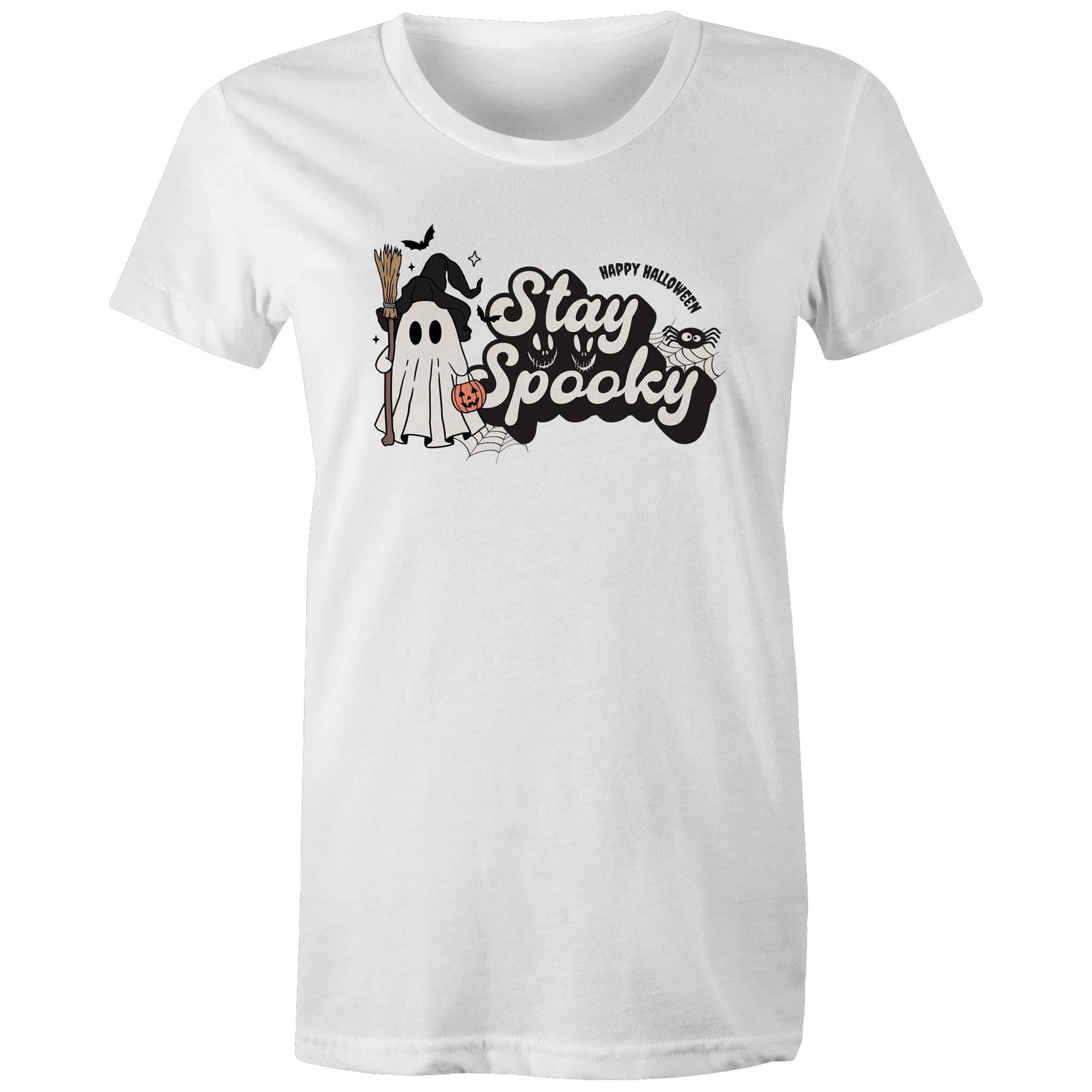 Stay Spooky, Halloween - Womens T-shirt White Womens T-shirt Halloween Printed In Australia