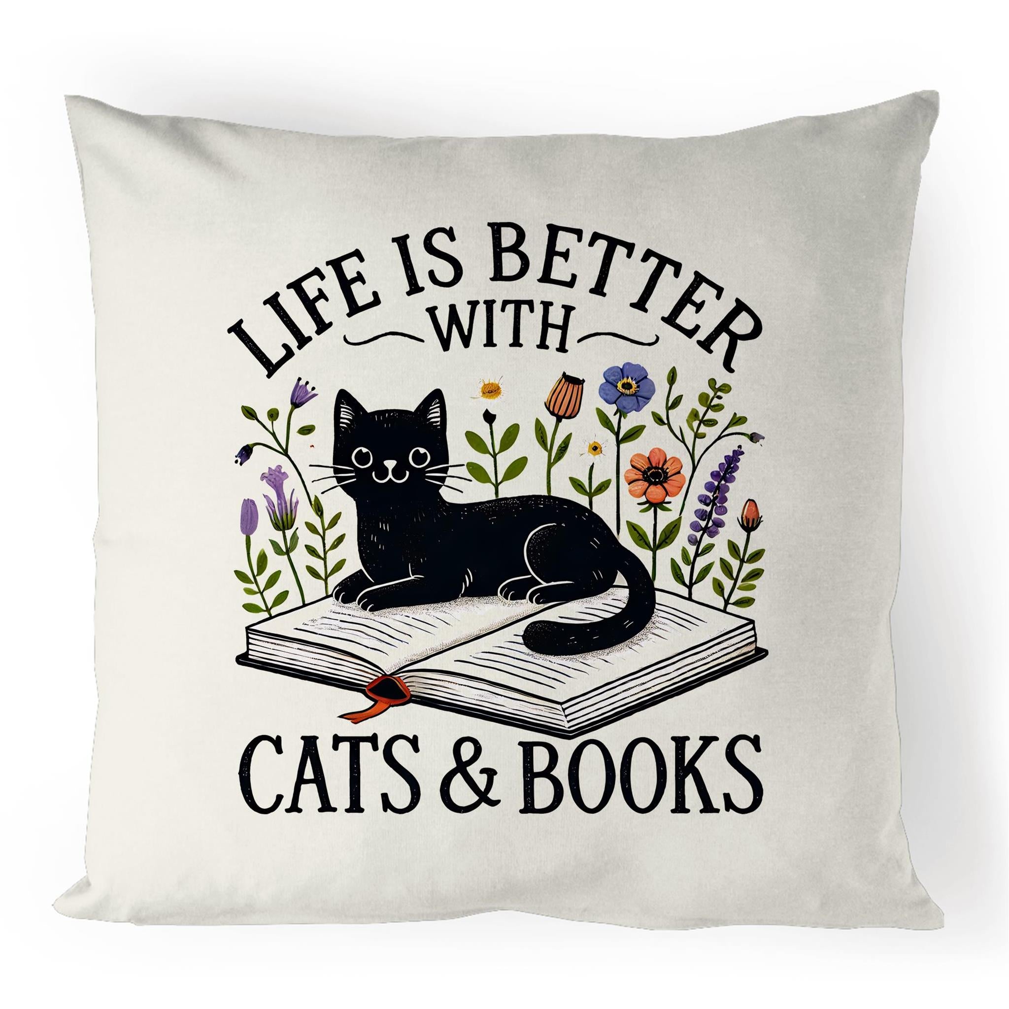 Life Is Better With Cats And Books - 100% Linen Cushion Cover Default Title Linen Cushion Covers animal Printed In Australia
