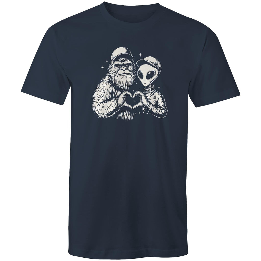 Alien Bigfoot Heart Hands - Mens T-Shirt Navy Mens T-shirt Love Printed In Australia Sci Fi