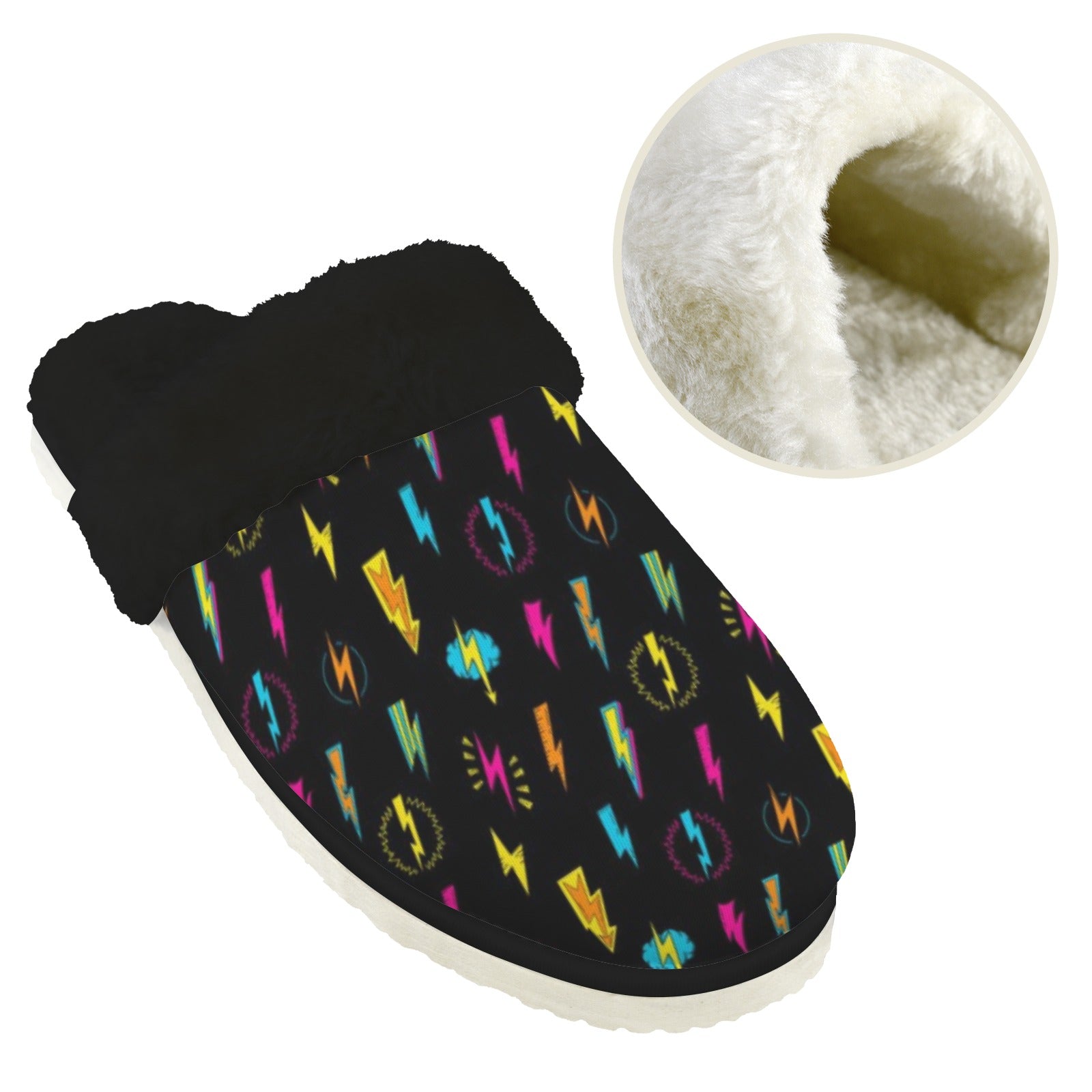 Fun Lightning Women's Fur Trim Thick-Sole Indoor Slippers Women's Fur Trimmed Slippers Printed Offshore