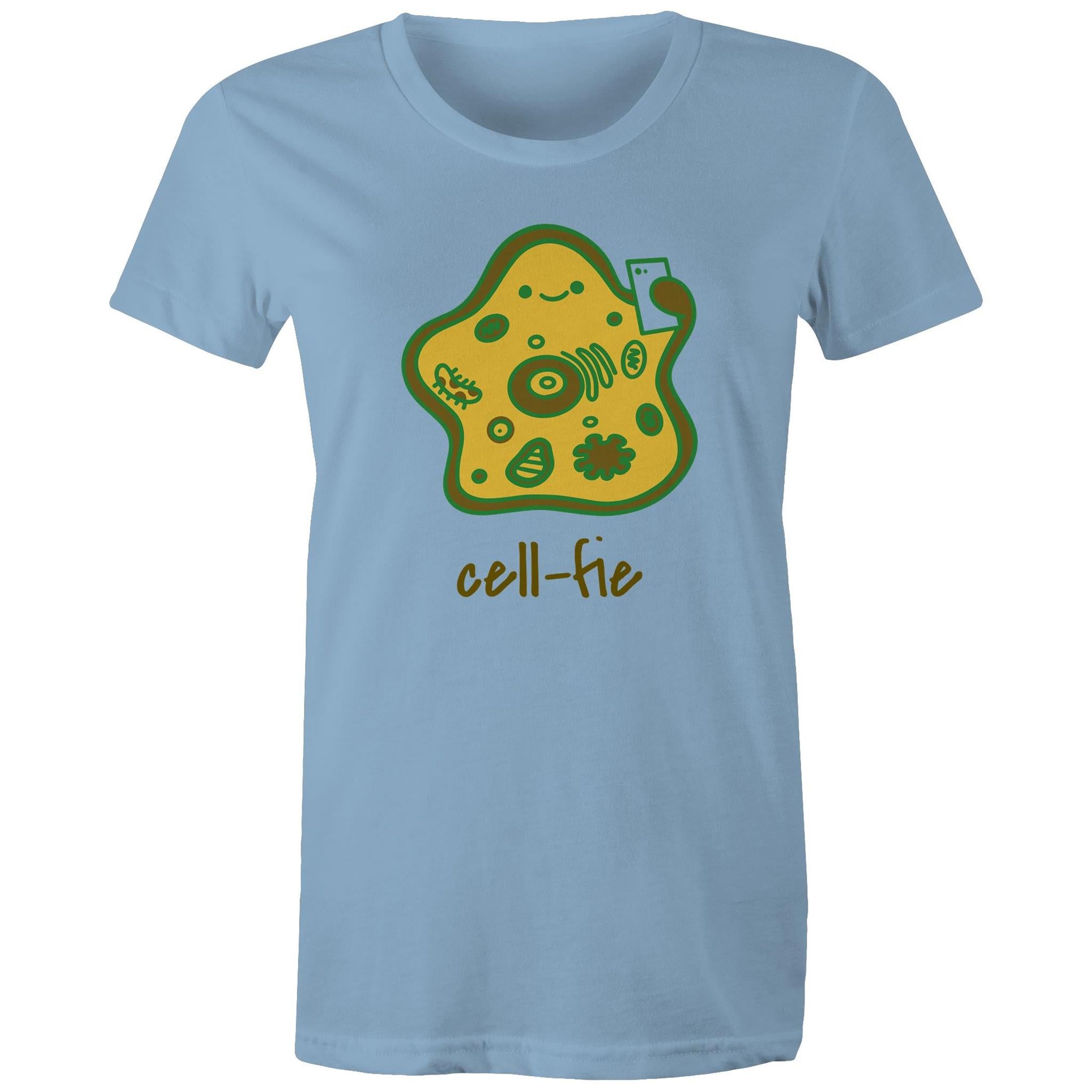 Cell-fie, Selfie Cell - Womens T-shirt Carolina Blue Womens T-shirt Printed In Australia Science