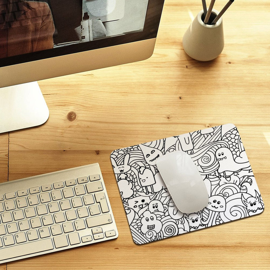 Black And White Creatures Leather Mouse Pad Leather Mouse Pad Printed Offshore Sci Fi