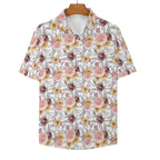 Painted Flowers Women's Collared Pocketless Short Sleeve Shirt