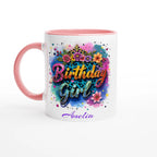 Personalise - Birthday Girl - 11oz Ceramic Mug Ceramic Pink Personalised 11oz Mug Birthday customise Globally Fulfilled Name personalise