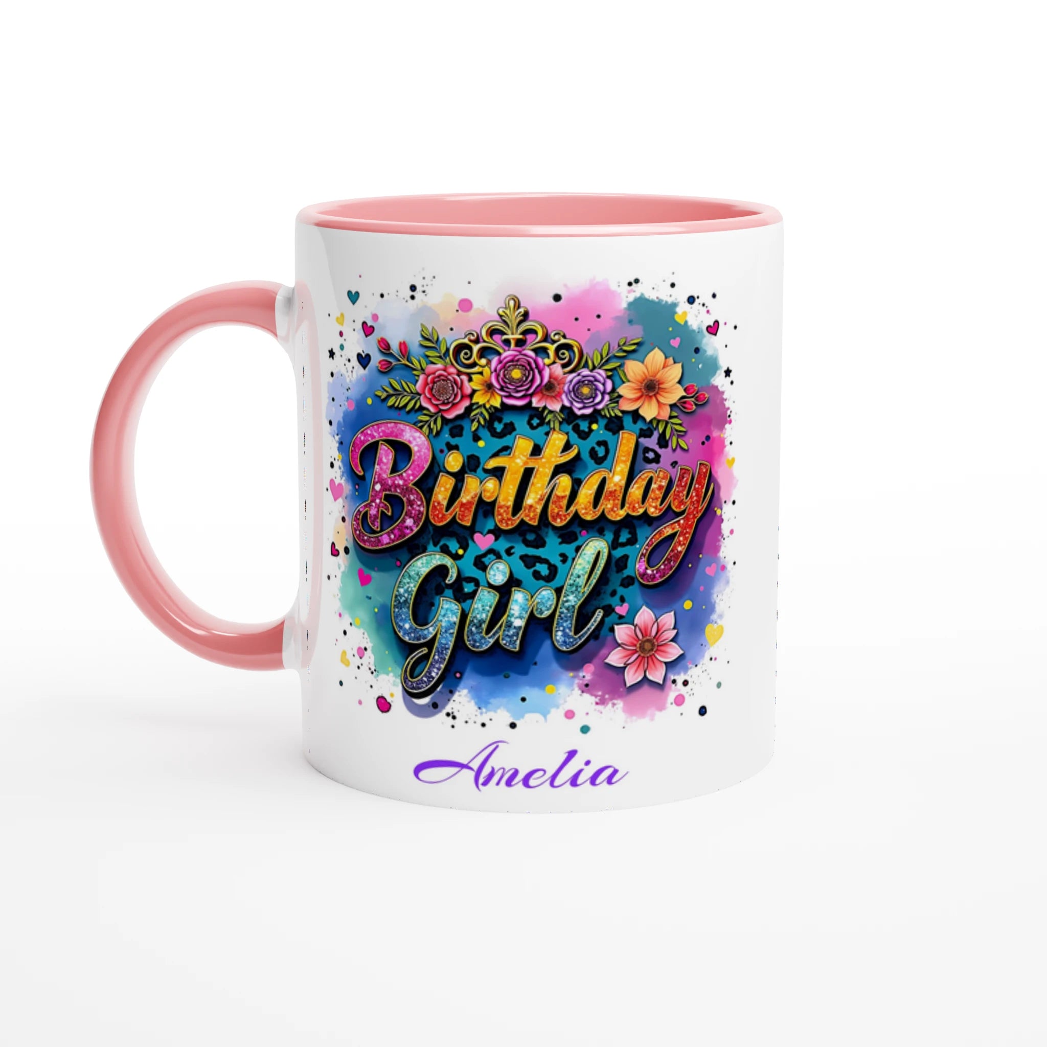 Personalise - Birthday Girl - 11oz Ceramic Mug Ceramic Pink Personalised 11oz Mug Birthday customise Globally Fulfilled Name personalise