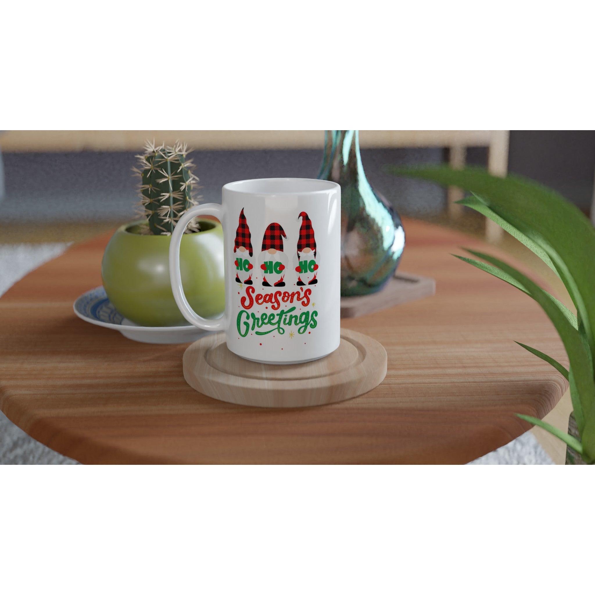 Christmas Gnome, Season's Greetings - White 15oz Ceramic Mug Christmas 15oz Mug Christmas Globally Fulfilled
