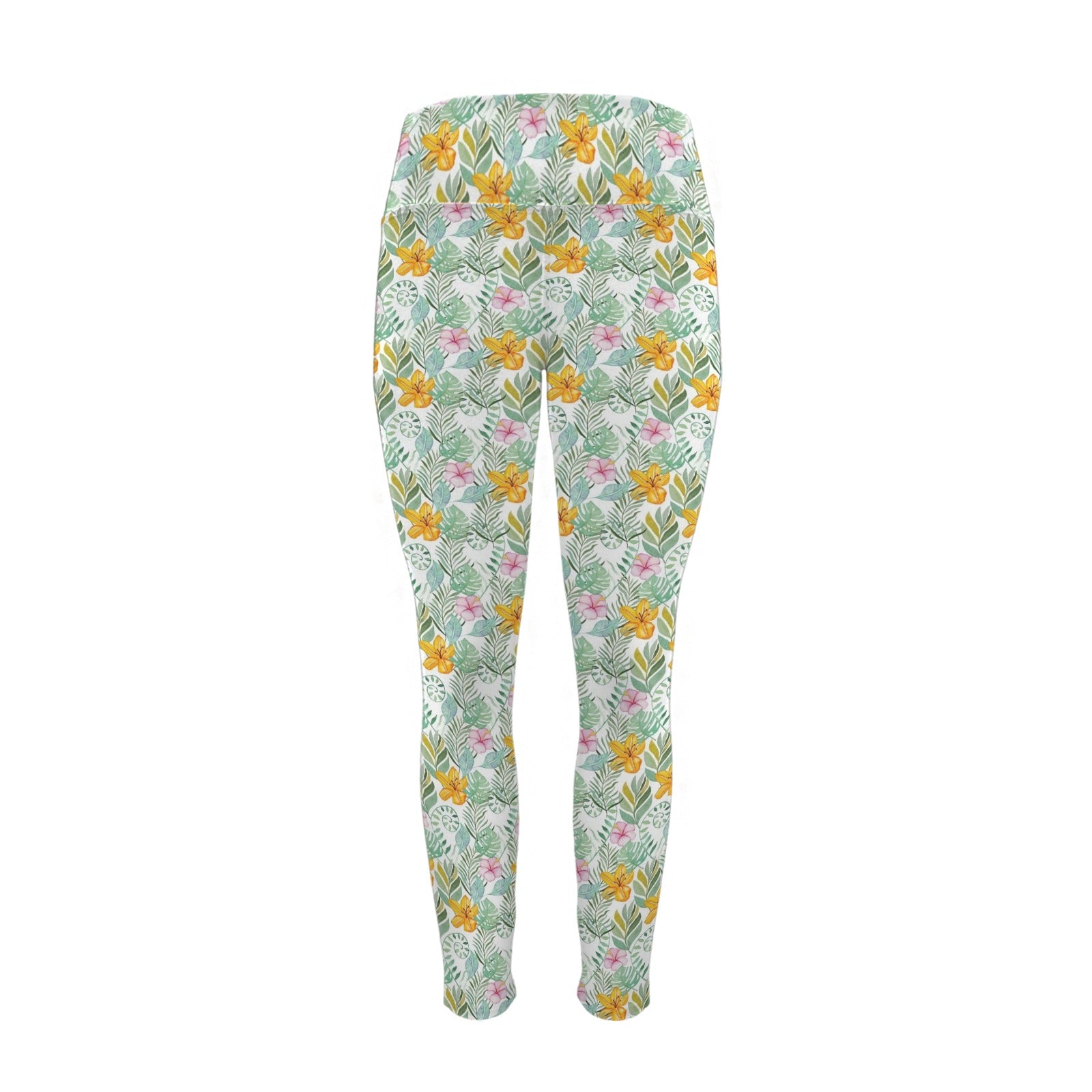 Tropical Flowers And Leaves Women's High Waist Pockets Yoga Leggings Women's High Waist Pockets Yoga Leggings Plants Printed Offshore