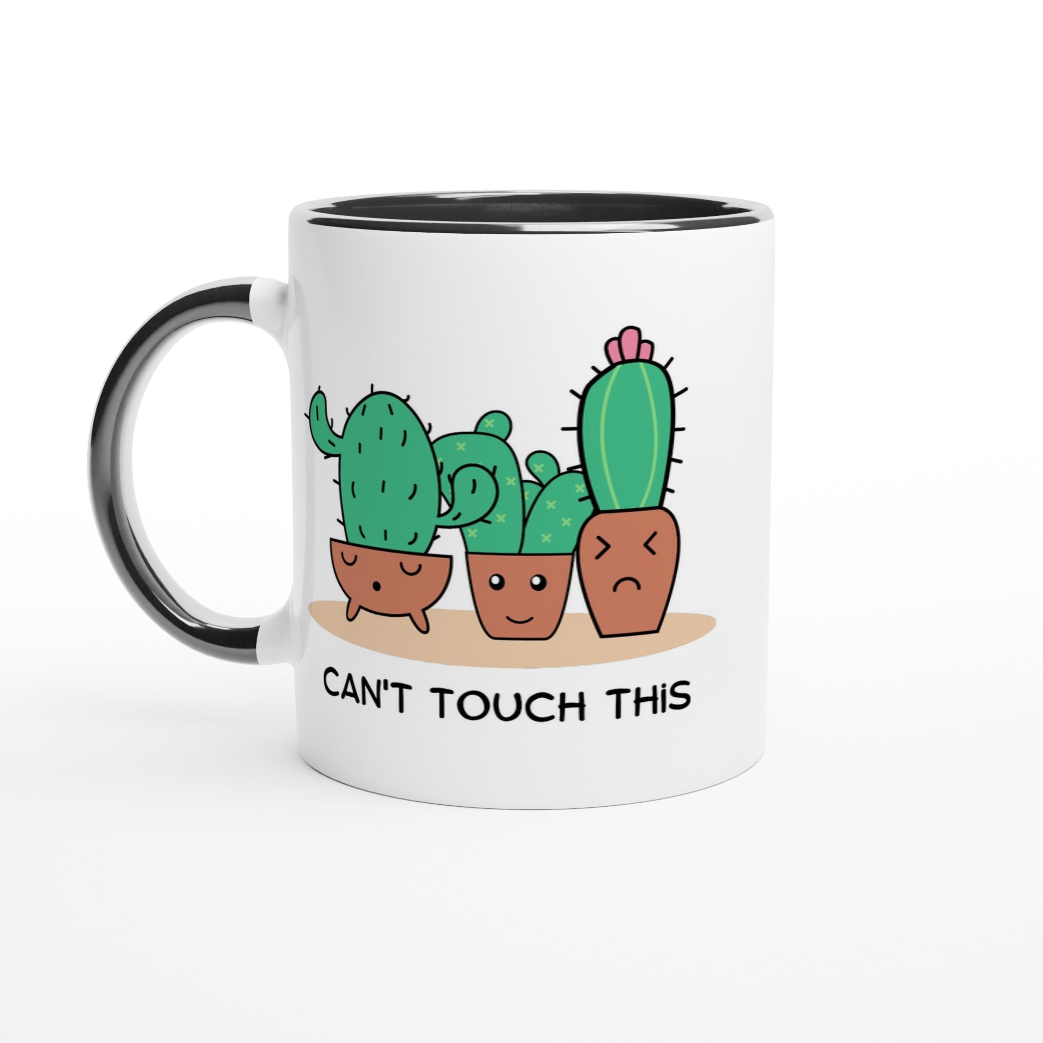 Cactus, Can't Touch This - White 11oz Ceramic Mug with Colour Inside Ceramic Black Colour 11oz Mug funny Globally Fulfilled Plants