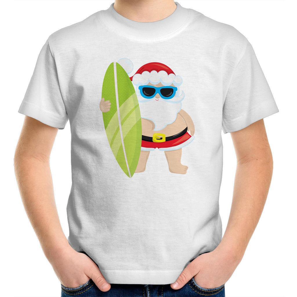 Surf Summer Santa - Kids Youth T-Shirt White Kids Christmas T-shirt Christmas Printed In Australia