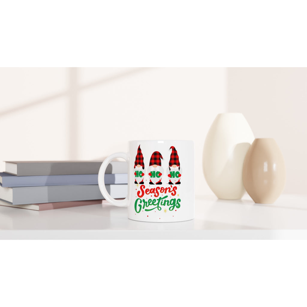 Christmas Gnome, Season's Greetings - White 11oz Ceramic Mug Christmas Mug Christmas Globally Fulfilled
