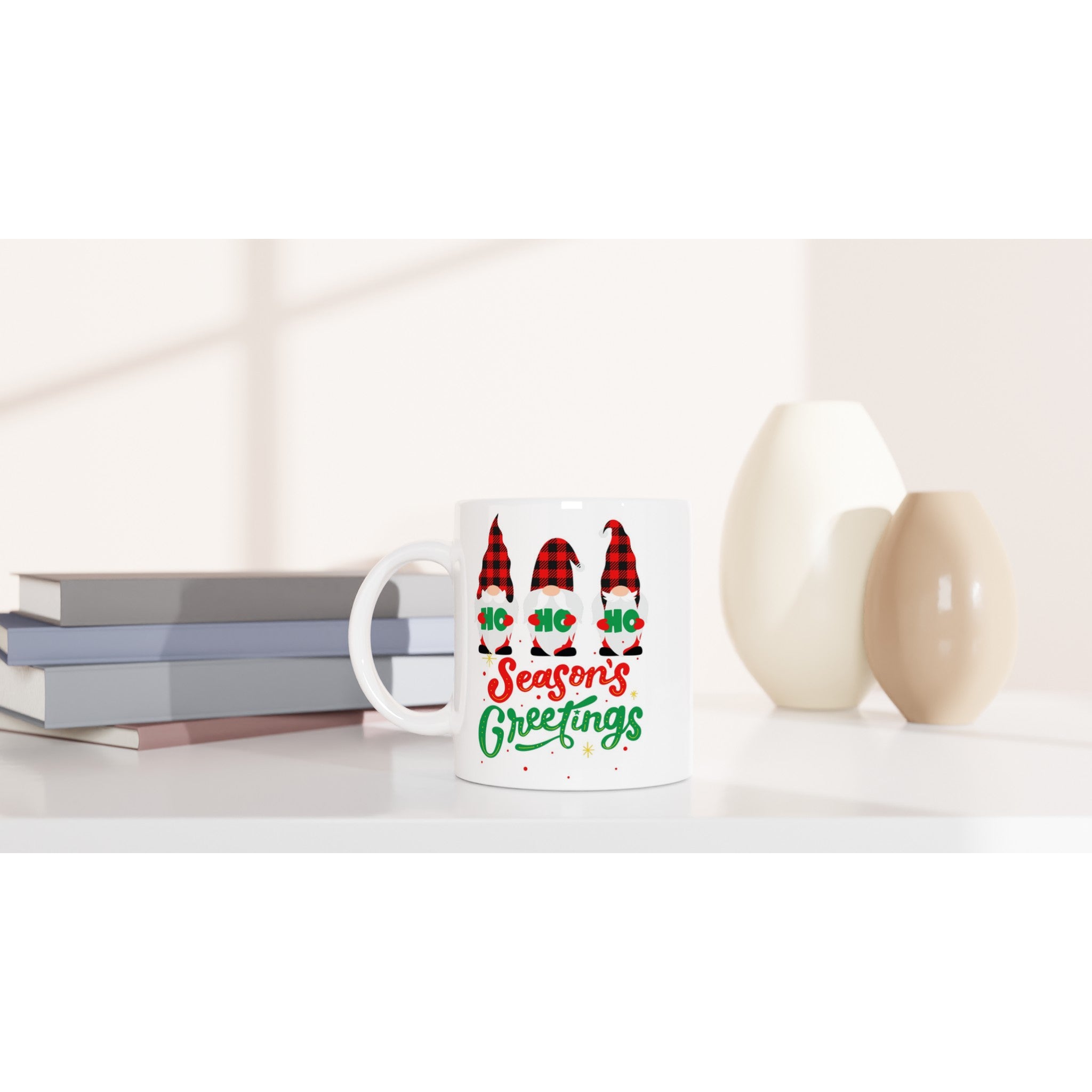 Christmas Gnome, Season's Greetings - White 11oz Ceramic Mug Christmas Mug Christmas Globally Fulfilled