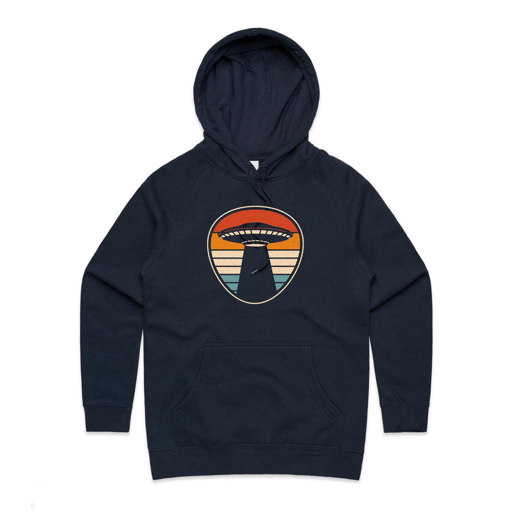 UFO, Retro Stripes - Womens Hoodie Navy Womens Hoodie Printed In Australia Sci Fi