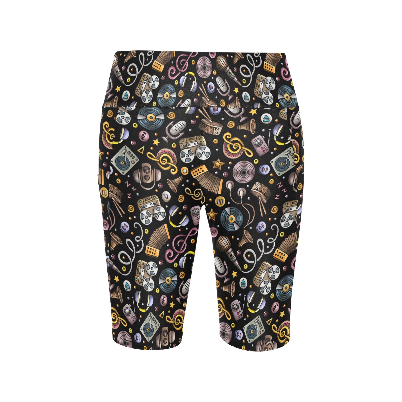 Retro Music Mix Women's Bike Shorts With Side Pockets Women's Bike Shorts Music Printed Offshore Retro