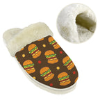 Burgers Men's Fur Trim Thick-Sole Indoor Slippers Men's Fur Trimmed Slippers Food Printed Offshore