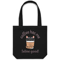 Coffee Has Me Feline Good Canvas Tote Bag Black One Size Tote Bag animal Coffee Printed In Australia