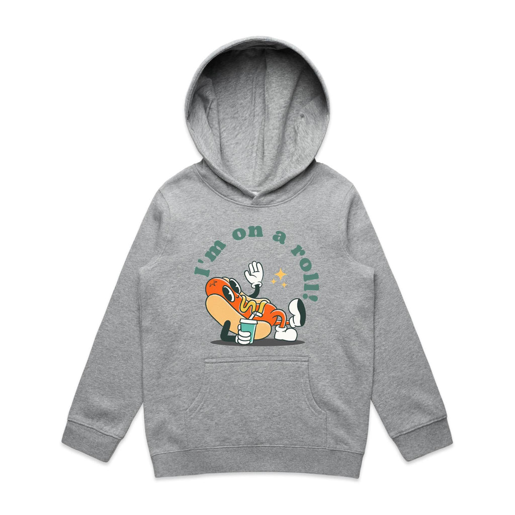 Hotdog, I'm On A Roll - Kids Hoodie Grey Marle Kids Hoodie Printed In Australia