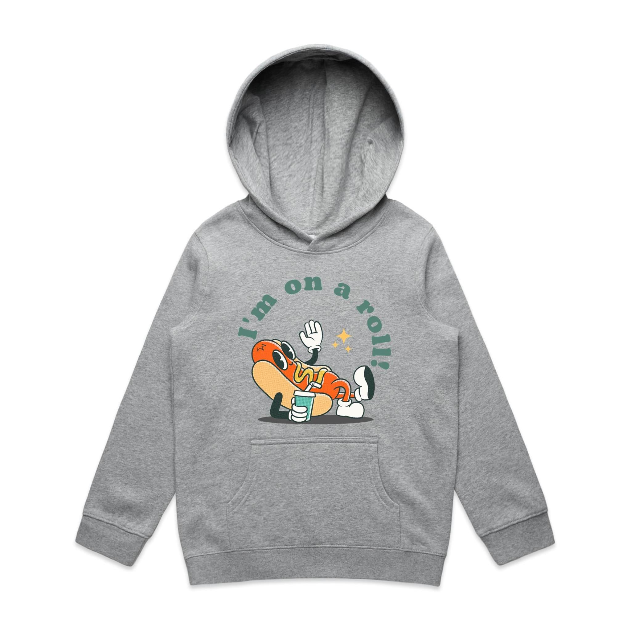 Hotdog, I'm On A Roll - Kids Hoodie Grey Marle Kids Hoodie Printed In Australia
