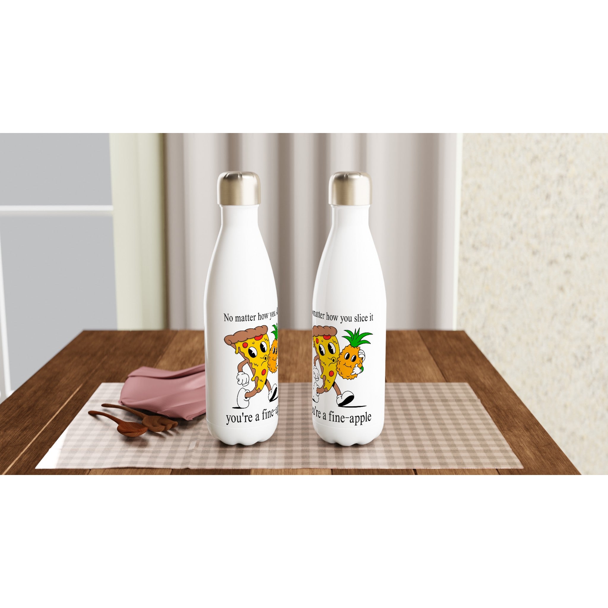 Fine-Apple, Pineapple Pizza - White 17oz Stainless Steel Water Bottle White Water Bottle Food Globally Fulfilled