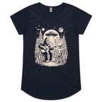 Alien And Bigfoot Playing Guitar - Womens Scoop Neck T-Shirt Navy