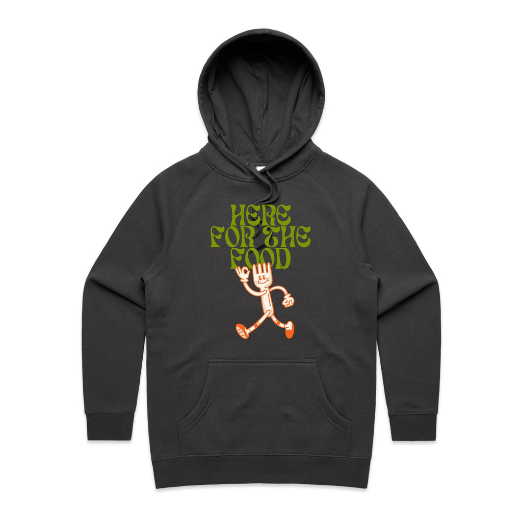Here For The Food - Womens Hoodie Coal Womens Hoodie Food Printed In Australia